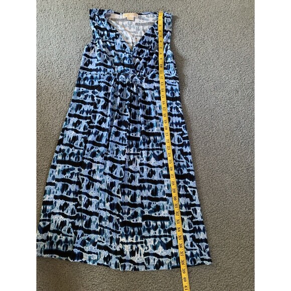 Michael Kors Dress Medium Blue Sleeveless V Neck Ruched Geometric Tie Dye Style - Picture 6 of 6